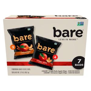 Bare Baked Crunchy Apple Chips, 2 Flavor Variety, 0.53oz Snack Bags (7 Pack), BBD: Dec 22/2026