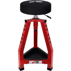 Adjustable Tall Shop Stool, Mechanic Garage Bar Stool Chair, Work Metal Chair for Workshop,360 Swivel Padded Seat, Tool Tray Storage, 350 LBS Capacity, Heavy Duty, Red (Red/30.7-33.07 Inch)