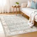 Washable Boho Bedroom Area Rugs 3x5 Entry Throw Traditional Vintage Accent Non Slip Low Pile Soft Rug for Entryway Living Room Bedside Kitchen Office Dorm Foyer Entrance, Light Blue