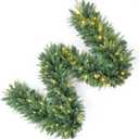 9FT Pre-Lit Artificial Christmas Garland with 50 White Light, Pulg in, Holiday Decorations Garland, Mantle for Indoor Holiday Door Home Decorations Stairs Fireplaces Wall