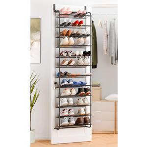 Whitmor 36 Pair Over the Door Shoe Rack,12 Tier Hanging Shoe Organizer with Metal Frame & Mesh Shelves, Heavy Duty Shoe Storage Holder for Door, 74" H x 21.7" W x 7.5" D, Matt Gunmetal