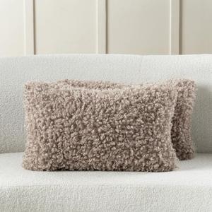 FUTEI Khaki Decorative Throw Pillow Covers 12x20 Inch Set of 2,Soft Fluffy Faux Wool Fur Boucle Textured Lumbar Pillow Case,Modern Home Decor for Couch Bed Living Room Office