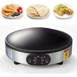 16 Inch Crepe Maker, 1600W Electric Saj Bread Maker, Tortilla Maker | Convex Dome Griddle, 200F-460F Adjustable, Non-Stick, Stainless Steel Commercial Grade, Flatbread Maker, Electric Saj Maker