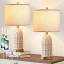Boho Table Lamps Set of 2, Farmhouse 3-Way Dimmable Touch Nightstand Lamp with 2 USB Charging Ports, White Vintage Bedside Lamp for Bedroom Living Room End Table (Bulbs Included) (Cream)