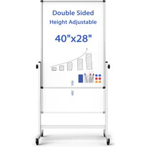 Rolling Whiteboard on Wheels, Double-Sided Magnetic Dry Erase Board with Stand, Mobile White Board for Office, Classroom, Home (28" x 40")
