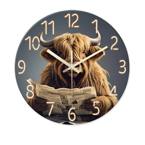 XNM Brown Battery Wall Clock Farmhouse 20 Inch Western Highland Cow Wall Clocks for Living Room Decor Glass Large Clock Silent