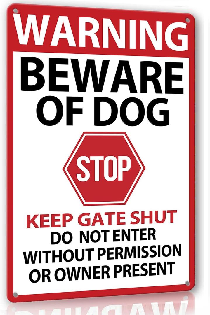 Beware of Dog Signs for Fence,Warning Tin Sign Beware of Dog,Do Not Enter,Home Kitchen Farm Garden Garage Wall Decor 12x8inch