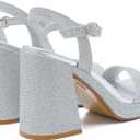 Platform Sandals Women Fashion Block Chunky Heeled Sandals Open Toe High Heels Evening Wedding Party Prom Dance Summer Ankle Strap Dress Shoes (5.5, Glitter Silver)