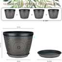 Quarut 15 Inch 4 Pack Large Plant Pots, Plastic Flower Pot for Indoor & Outdoor with Drainage Holes & Saucer, Circle Pattern Planters Garden Pots for Herbs