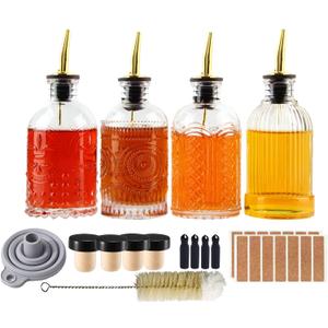 Syrup Dispenser Bottles Set, 4 Pack 7 OZ Bottles With Metal Pour Spout and Labels for Syrups, SC055 (4 Pack)