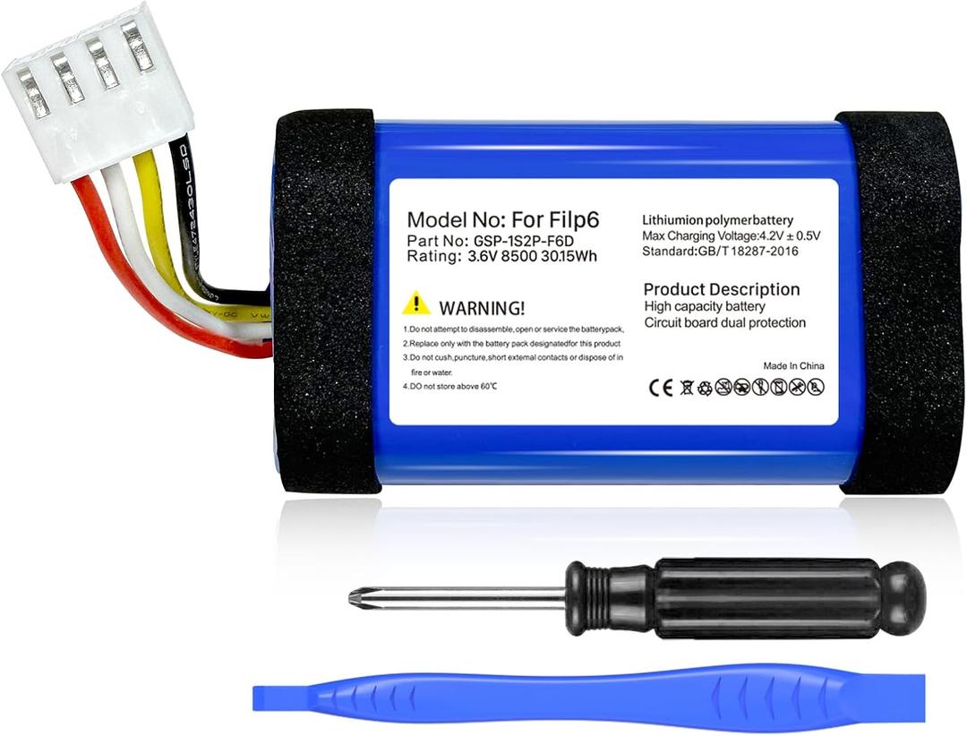 8500mAh Replacement Battery for JBL Flip 6, Part No: GSP-1S2P-F6D, 2025 Upgrade High Capacity 3.7V Battery for Flip 6 Bluetooth Speaker