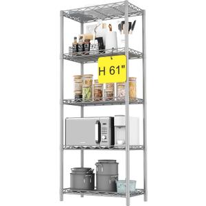 HOMEFORT 5-Tier Wire Shelving 5 Shelves Unit Metal Storage Rack Durable Organizer Perfect for Pantry Closet Kitchen Laundry Organization in Grey,21Wx14Dx61H