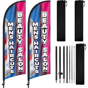 8FT Swooper Flag Sign for Barber Shop Beauty Salon Business 2Pack