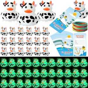 72 Pcs Glow in The Dark Rubber Cow Ducks Tag Cruise Kit Includes 24 Mini Cruising Rubber Cow Ducks 24 Cruising Tags 24 Elastic Bands for Cruising Hiding Carnival Party Swimming