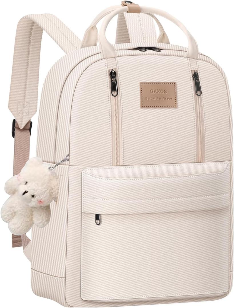 GAXOS Cute Backpack for School Aesthetic Backpack Purse for Women Girls White Book Bag Korea Style Bookbag