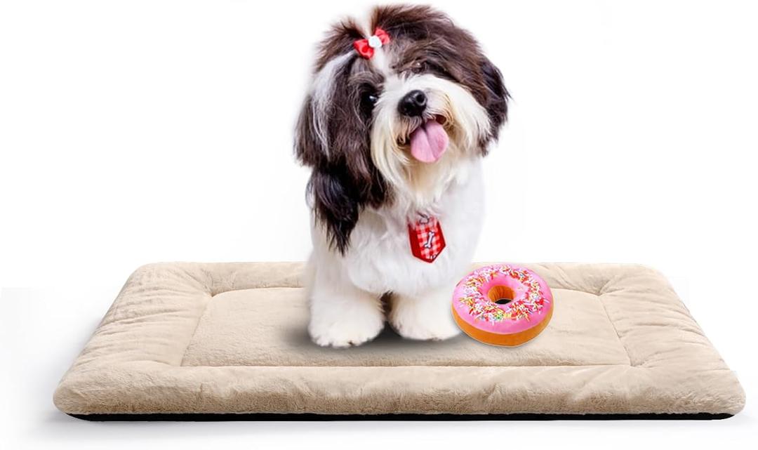 Dog Beds Crate Pad for Small Dogs Ultra Soft Dog Crate Bed Washable & Anti-Slip Kennel Pad for Dogs Cozy Sleeping Mat,Cream 24inch (24.0"L x 18.0"W x 1.0"Th)
