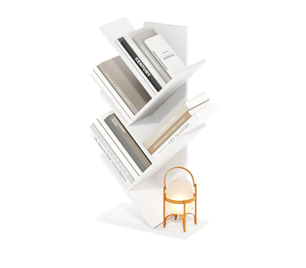 Furinno Tree Bookshelf 5-Tier Floor Standing Tree Bookcase, White