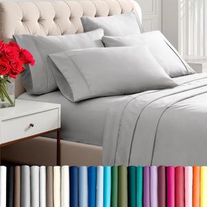 Bare Home Hotel Luxury Queen Sheet Set, Extra Soft - 6 Piece Set - Deep Pockets - Easy Fit - Cooling & Breathable - Wrinkle, Fade, Stain Resistant - Includes 4 Pillowcases (Queen, Light Grey)