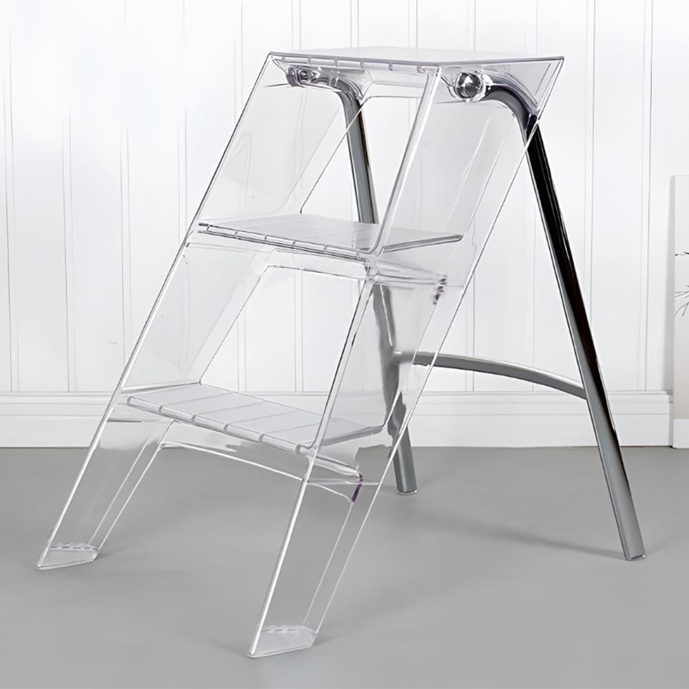 Acrylic Step Ladder, 3 Step Folding Transparent Step Stool for Adults, Decorative Modern Foot Stool, Display Storage Shelf Flower Rack, Photography Props