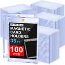 100ct Magnetic Trading Card Holders: 35pt One Touch Card Holder, U-V Protection Hard Plastic Magnetic Cards Case for Sports Game, Football, Baseball Cards - Ultra Slim