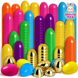 518 Easter Eggs, 2.36" Fillable Bright Colors Plastic Easter Eggs Empty Include 18 Golden Eggs, Easter Themed,Easter Basket Stuffers,Classroom Prize Supplies, 2.36 inches tall, 1.7 inches wide
