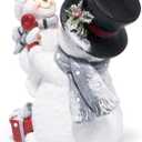 Hodao Christmas Snowman Figurine with Red Scarf Joyful Holding Small Snowman Decorations, Cozy Festival Home Decor for Fireplace, Tabletop, and Living Room (Grey) (Gray)