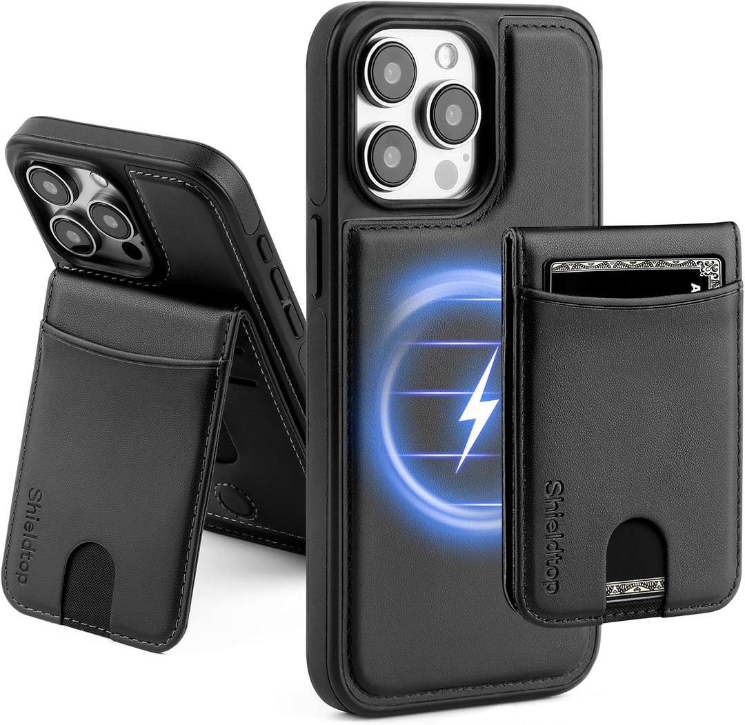 Shieldtop Compatible with MagSafe iPhone 12 Pro Max Wallet Case,Black 2 in 1 Detachable Magnetic,Credit Card Holder Slots,RFID Blocking,PU Leather,Kickstand,Flip Folio Phone Cover for Men & Women