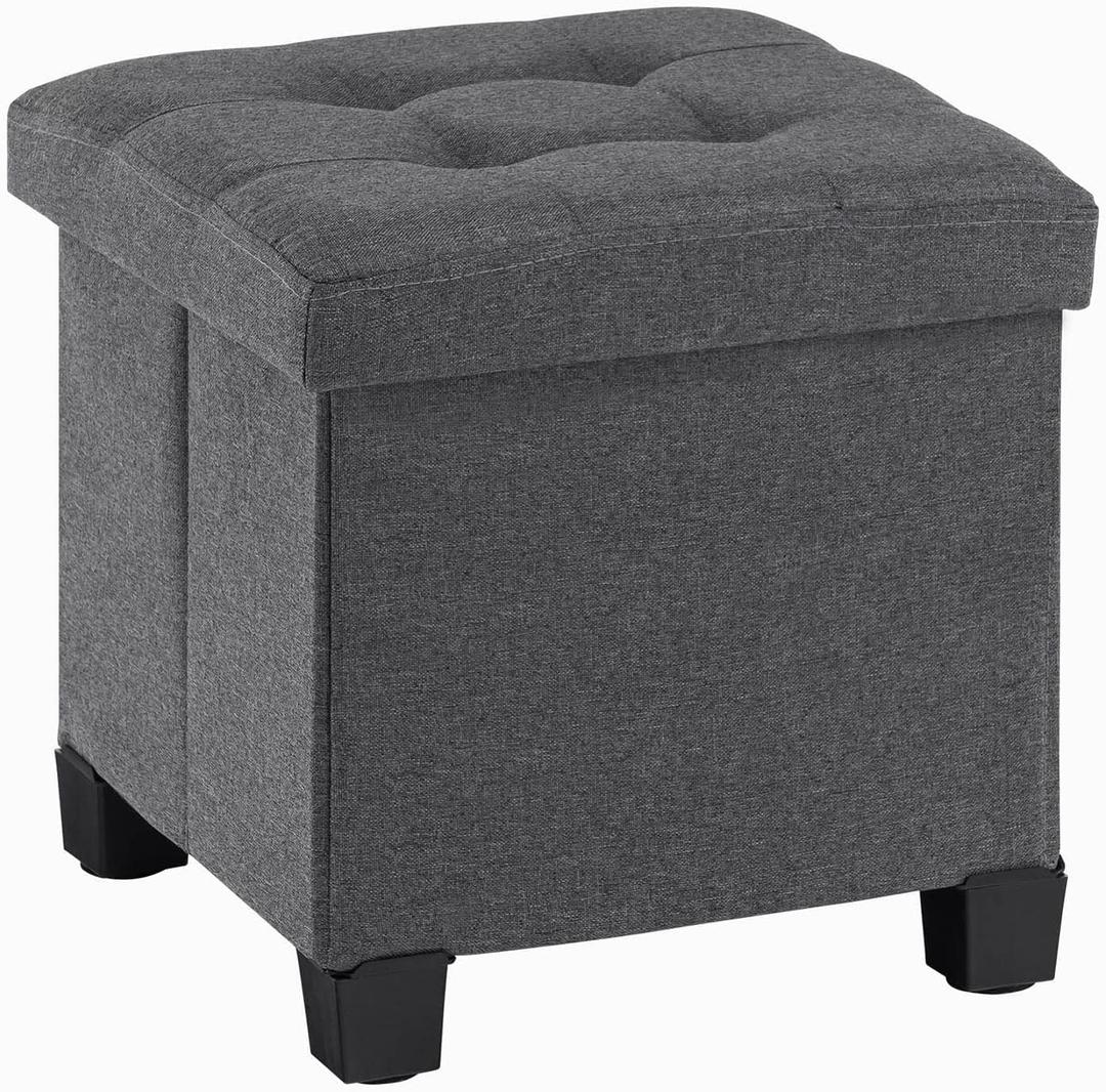 Apicizon 15 inches Small Storage Ottoman Cube, Foot Stool Foldable Storage Boxes with 4 Plastic Legs for Living Room Bedroom, Grey