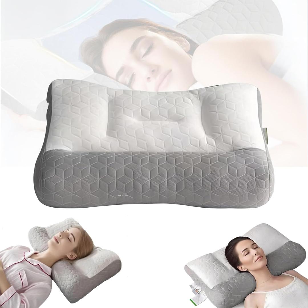 Cervical Neck Support Pillow for Sleeping Strain Relief Ergonomic Memory Pillows for Neck and Shoulder Pain Pain Relief Orthopedic Contourside Sleeper Pillow (Derivative Cotton)