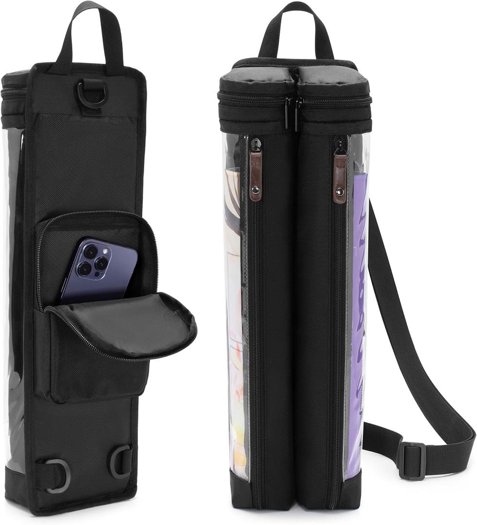 Rexmica Playmat Tube Case for 2pcs W14’’x L24’’ Playmat, Gaming Playmat Tube Case with Dice Holder Fit for TCG/MTG Playmat, Play Game Mat Storage Bag Container with Support Panel and Shoulder Strap