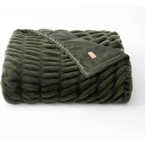 EVERGRACE Luxurious Soft Faux Rabbit Fur Throw Blanket, Cozy Fuzzy Plush Warm Throws for Couch Bed Sofa Chair Home Decor, Ruched Bubble Fluffy Blanket with Reversible Velvet, 50" x 60", Loden Green