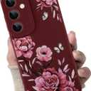 for Samsung Galaxy S24 Case, Cute Flower Floral Butterfly Design for Women Girls Soft TPU Protective Phone Case Slim Fit Shockproof Phone Cover - Wine Red Rose