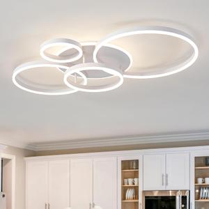O'NEELDY Modern Light Fixtures Ceiling Flush Mount Modern Led Ceiling Lights 5-Light Dimmable Led Chandelier White Lamp with Remote for Bedroom Living Room Kitchen Dining Room, 100W