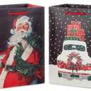 Hallmark 9" Medium Christmas Gift Bag Bundle (4 Bags: Traditional Santa, Holly Wreath, Snowy Red Car, Red and Green Plaid) for Friends, Coworkers, Teachers, Neighbors (1 Count (Pack of 4))