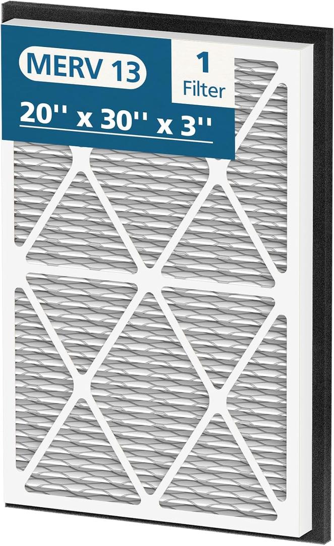 20x30x3 MERV 13 Air Filter Compatible with Zephyr VGF Series 20x30x3 Whole Home Deep Pleated Return Air Grille Filter, MERV 13 Air Filtration System, White 1 Pack