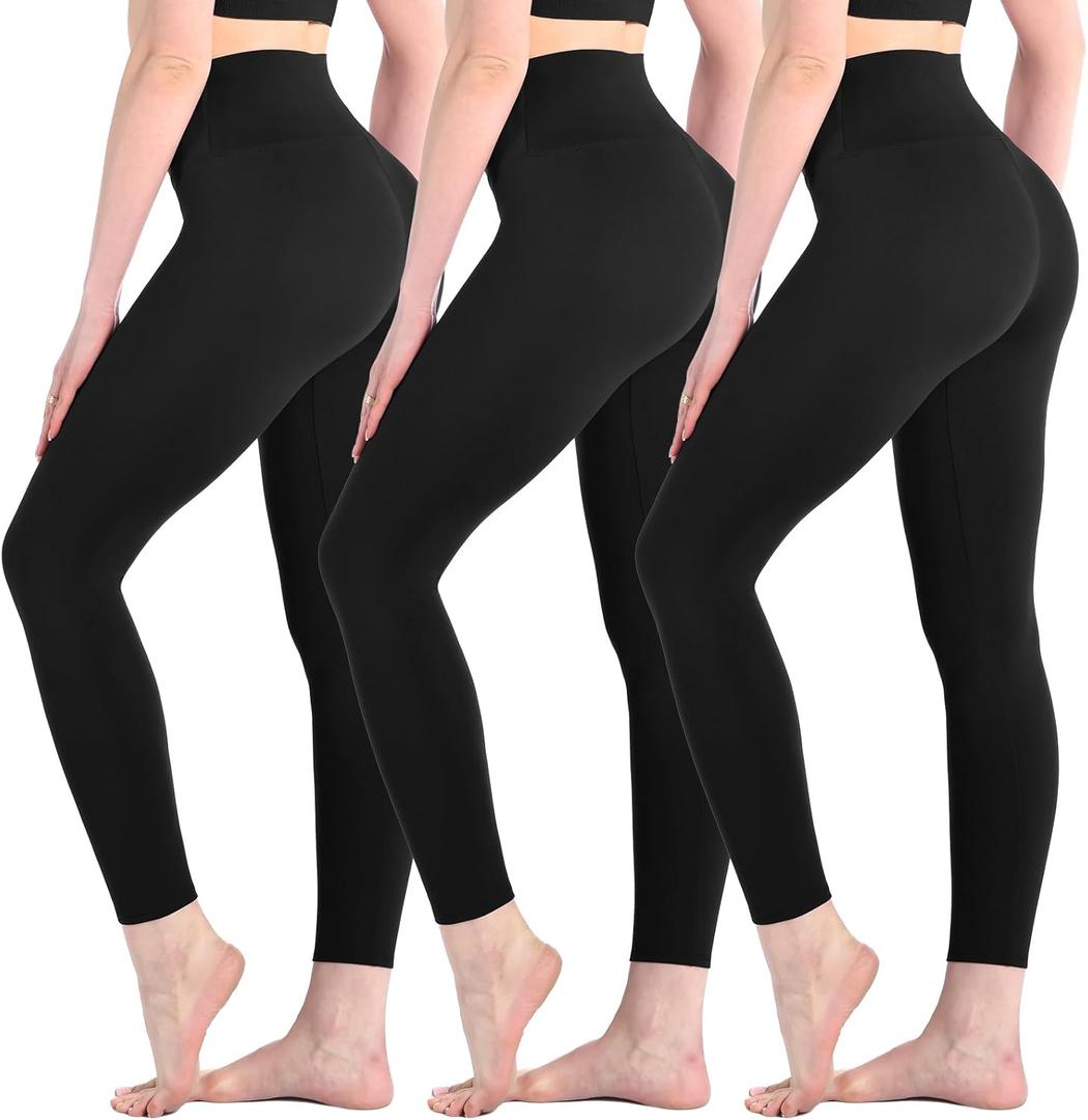 3 Pack Leggings for Women High Waisted Buttery Soft Yoga Pants for Workout Running Gym Athletic (Large-X-Large, Black/Black/Black)