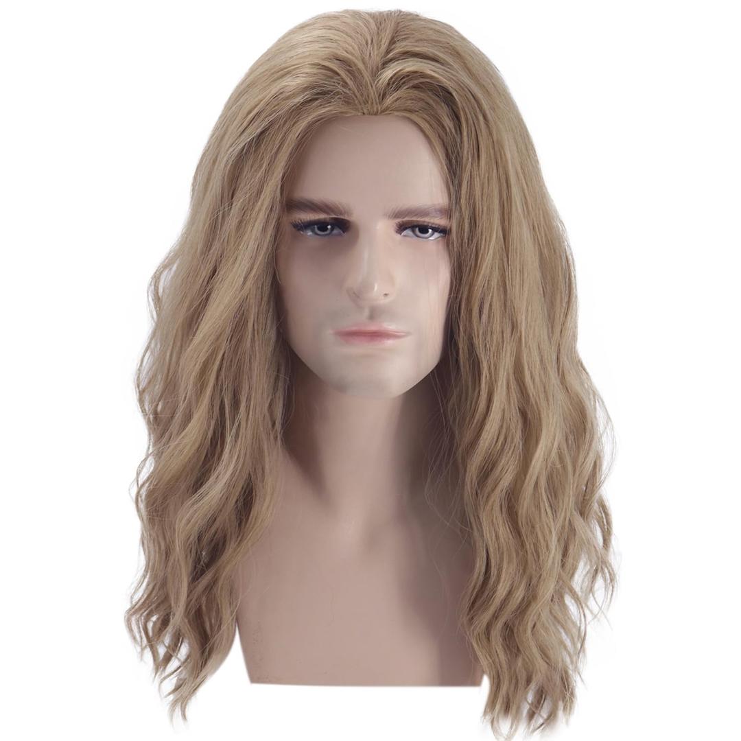 Blonde Wig Mens Shoulder length Ash Blonde Wig Wavy Dirty Blonde Wigs Male Hair Heat Resistant Synthetic Hair Cosplay Party Costume Daily Wear Wigs (Ash Blonde)