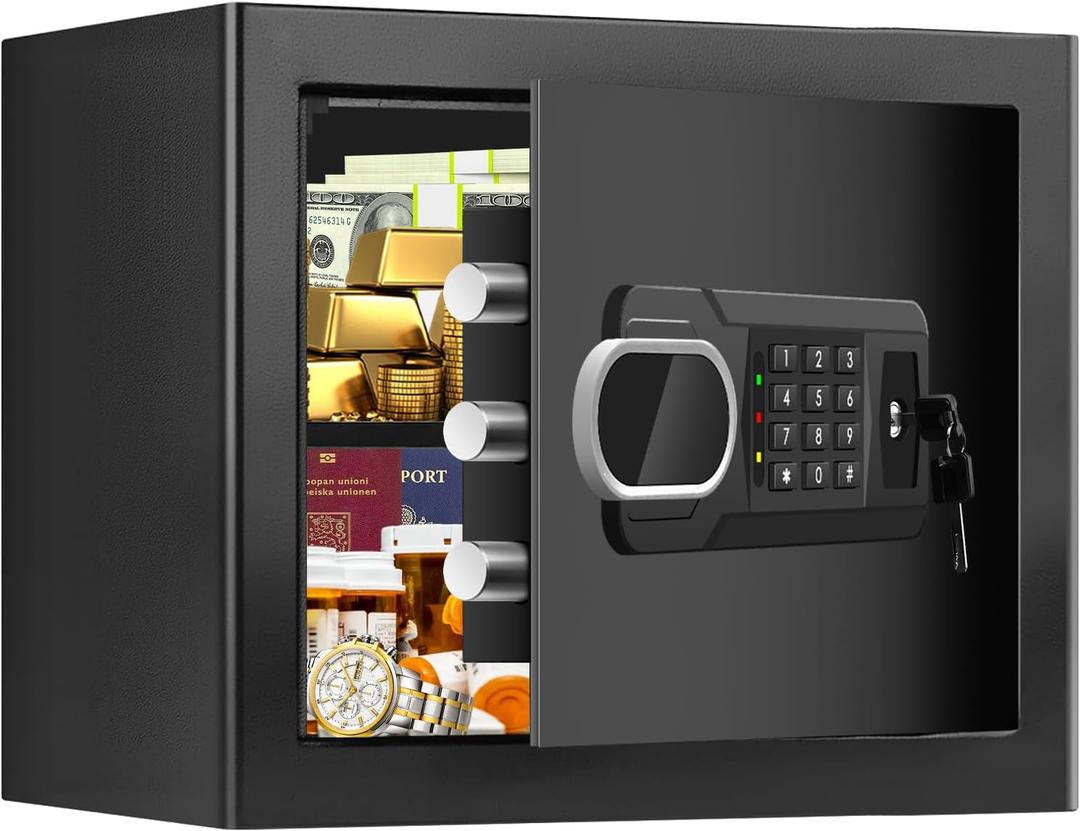 1.8 Cubic Feet Small Fire Safe Box for Home, Fireproof Lock Box, Security Money Safe with Digital Keypad, Spare Keys and Removable Shelf, Personal Home Safes for Money, Jewelry, ID Documents