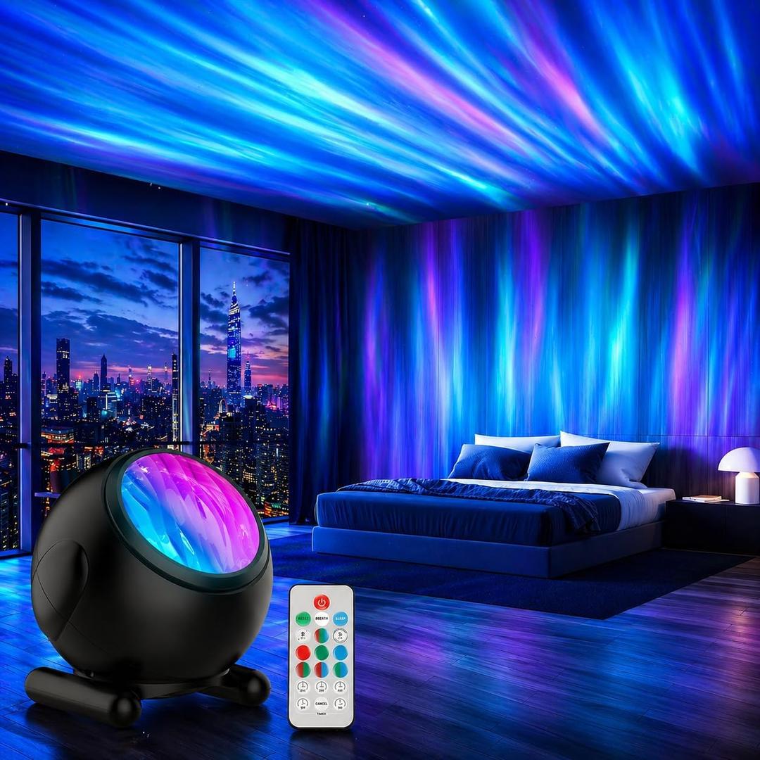 Northern Lights Projector, LED Night Light Aurora Projector with Timer and Remote, Room Decor, Gifts for Kids, Adults, Christmas, Birthday (Black)