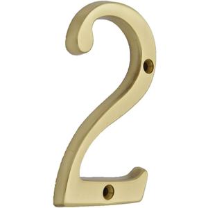 QCAA Traditional Heavy Solid Brass House Number 2, 4", Polished Brass Lacquered, 1 Pack, Made in Taiwan