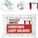 HE ZHI LONG 100 Pieces Christmas Light Suction Cups Holder for Kitchen Bathroom Shower Caddy, No-Drill Hooks, Hooks for Seasonal Lights & Xmas Decorations