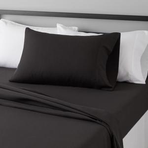 Amazon Basics Lightweight Super Soft Easy Care Microfiber 3 Piece Bedsheet Set with 14-Inch Deep Pockets, Twin XL, Black, Solid