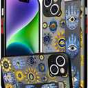 Compatible for iPhone 14 Case Cute with Strap Stand Finger Kickstand, Designer Cool Silicone Cases Funda Cover - Blue Evil Eyes