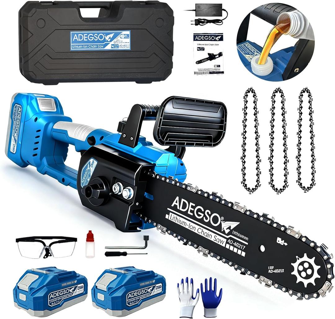 12" Brushless Cordless Chainsaw, Hand Held Cordless Chain Saw with 2 x 4.0Ah Batteries,3 x Durable Chains,Electric Chainsaws Lightweight Handheld Saw for Tree Trimming, Wood Cutting, Pruning