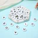 HUAAPLEVLA 50 Pcs Silicone Vowel Letter Beads for Bracelets Flat Round Silicone Alphabet Beads for Keychains Pens Lanyards DIY Crafts Jewelry Making (Horizontal Hole Vowel Letters)