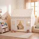 Tiny Land Play Tent with Padded Mat & LED Lights, Kids Tent, Playhouse for Kids, Indoor Bed Tent for Toddler, Toys for 3,4,5,6-Year-Old Girls, Neutral Color Play Room Furniture
