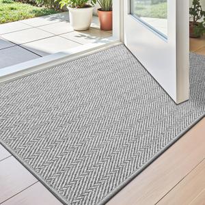 LUMI Ultra Thin Indoor Door Mat for Entrance 17"x30", Non Slip Entryway Mat, Low Profile Doormat, Unique Herringbone Design Carpet for Inside, Patio, Porch, Gray (Grey)