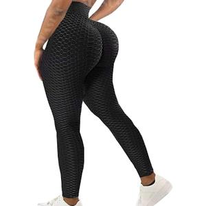 SEASUM Women High Waisted Workout Yoga Pants Butt Lifting Scrunch Booty Leggings Tummy Control Anti Cellulite Textured Tights (Large, #1 Black)