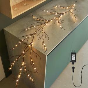 Fudios Brown Willow Garland Lights 6ft 120LED Artificial Lighted Garland Plug in for Christmas Decoration