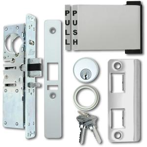 Storefront Door Mortise Deadlatch Lock & Exit Paddle Handle Kit w/Mortise Cylinder & Keys in Aluminum Finish (Push to Left) - High Grade Adams Rite Style Lock - Maxium Security (31/32" Backset)